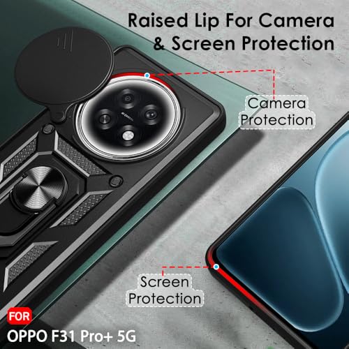 Image of TheGiftKart Tough Armor Bumper Back Cover Case for Oppo F31 Pro Plus 5G | KickStand & Ring Holder | 360 Degree Protection Back Cover Case for Oppo F31 Pro Plus (PC & TPU, Rotating Camera Cover, Black)