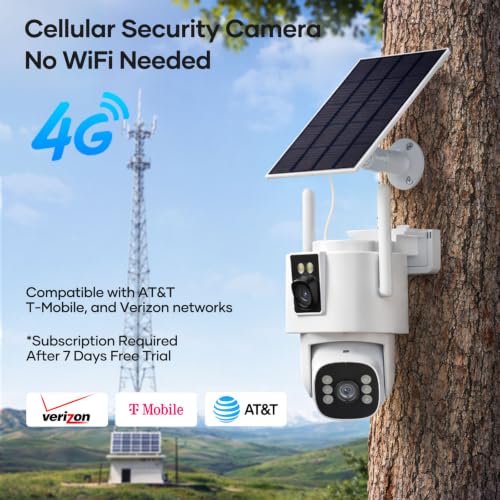 PIOJER 4G LTE Cellular Security Camera: Dual Lens Solar Outdoor Camera No WiFi 24/7 Recording with 32GB SD Card PTZ Night Vision Human Detection for Farm Cabin Construction Site Remote Property — view 2