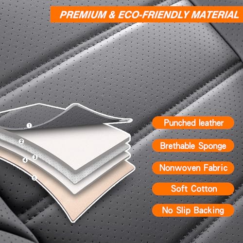 Image of MINGBRON Leather Car Seat Covers,Car Seat Covers Full Set,Automotive Seat Covers 5 Seats,Fit for Most Cars SUV and Most Sedans Grey