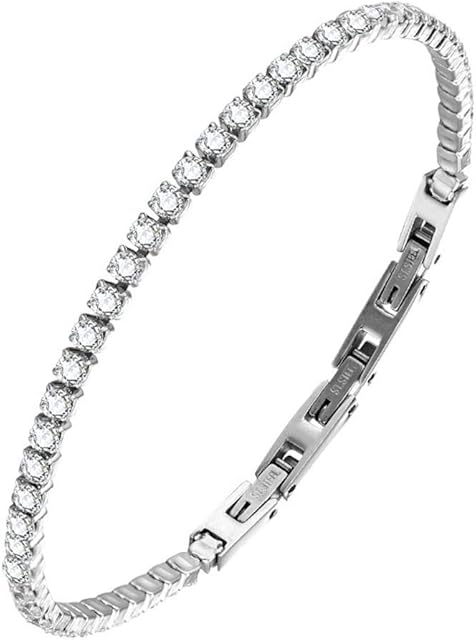 Aichva Stainless Steel Diamond-Cut Cubic Zirconia Tennis Bracelet Women Fashion Jewelry 3mm 8 inches