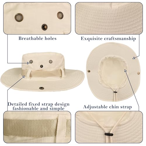 ehsbuy Safari Sonnenhut Herren Breite Krempe Boonie Buschhut Faltbar Cowboy Stil Fischerhut Atmungsaktiv Wanderhut Outdoor Bucket Hut mit Verstellbarem Kinnriemen
