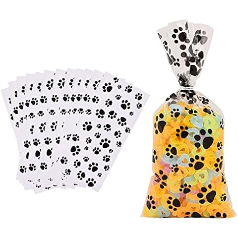 Fvomye 50 Pieces Paw Print Cone Cellophane Bags Plastic Parties Treat Bags Heat Sealable Candy Bags Sweet Bags (50) Cover