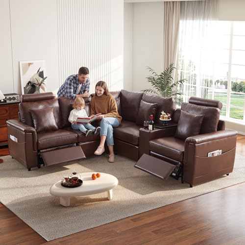 Image of RARZOE Modular Sectional Couch Corner Seat Module, Faux Leather Armless Corner Seat, Modular Sectional Sofa Module for Living Room Home Theater,Brown