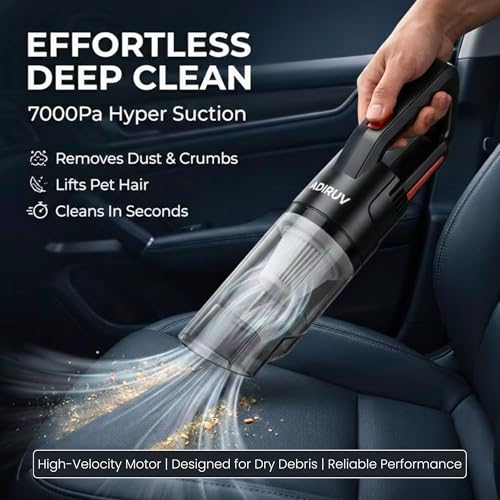 Image of Cordless Car Vacuum Cleaner | 7000 Pa Powerful Suction Handheld Rechargeable Vacuum | Up to 20 Min Runtime | Lightweight Portable Car Interior Cleaner with HEPA Filter and 2 Attachments