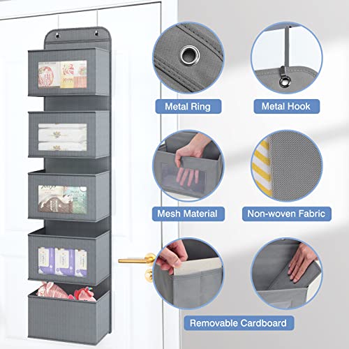 Fixwal Over The Door Hanging Closet Organizer Wall Mount Pantry Storage With 5 Large Pockets And Clear Window For Baby Nursery Bedroom Dorm Pantry Bathroom (Grey) #TOP3