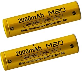 INR1665O 7.2Wh 3.7V 8A 2000mAh Rechargable Batteries (Pack of 2) M20 Flat Top