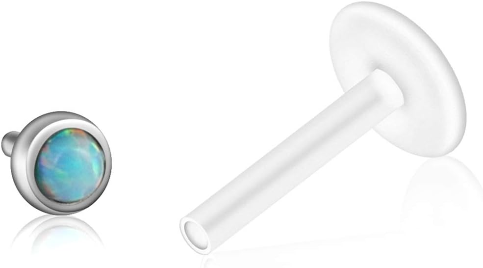 PiercingJ 8-10pcs 16G Stainless Steel + UV Flexible Acrylic Opal Crystal Tragus Retainer Flexible Acrylic Lip Ring Labret Monroe Studs Tragus Helix Cartilage Barbell Earring - Image 3