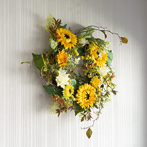 Sunflower Wreath - 22-Inch Artificial Spring, Summer, or Fall Wreath for Home Decor - Wreaths for Indoors or Covered Patio Use Only by Pure Garden by Pure Garden - Image 4