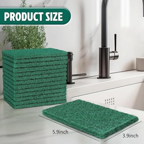 Image of Green Scrubbing Pads - Reusable Heavy Duty Scrub Pads for Household Cleaning, Dishwashing, Kitchen, Pots, Pans & Metal Grills