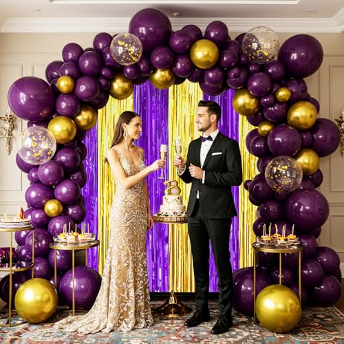 Image of BEISHIDA 2Pcs Purple Gold Door Streamers Congrats Grade 2026 Decoration Backdrop Foil Fringe Tinsel Party Streamers Curtains for Birthday Graduation Mardi Gras Lakers Decoations (3.28 ft x 6.56 ft)