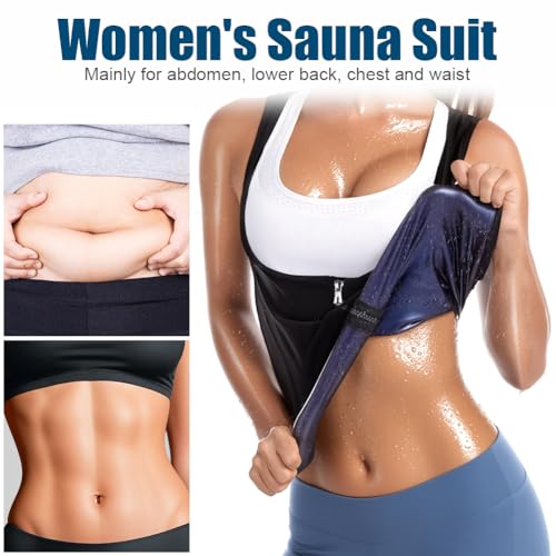 DiULi Traje de Sauna, Chaleco de Sauna con Cremallera para Mujer, Camiseta Chaleco para Bajar de Peso, Vest de Fitness con Revestimiento de PU, Acelera la Quema de Calorías y Pierde Peso Sudando (1pc)