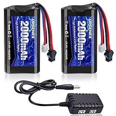 URGENEX 7.4 V Li-ion Battery 2000 mAh 2S Battery with SM 2P Plug High Capacity for Remote Control RC Boat H101 RC Batteries with Charger (2PCS)