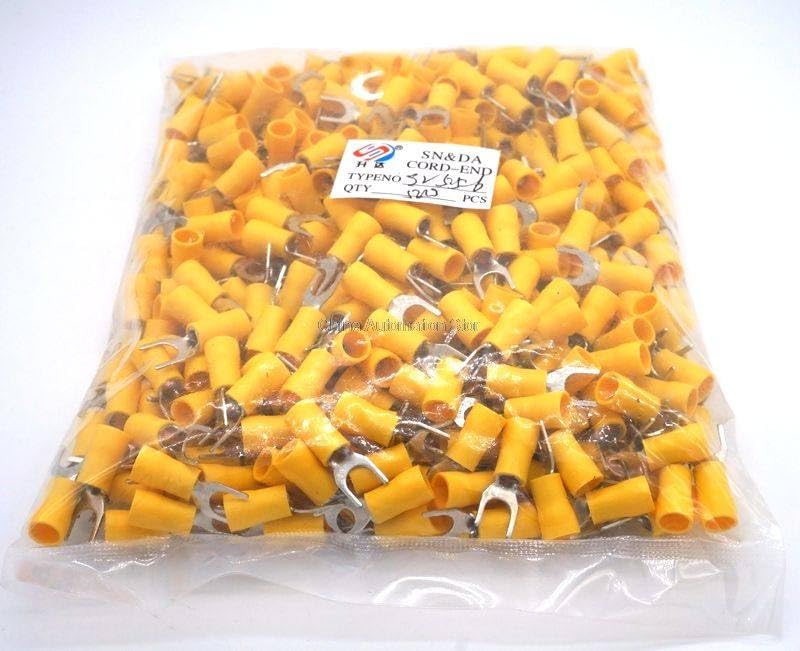 Generic 500PCS/PACK SV 5.5-6 AWG12-10 2.63-6.64mm^2 Crimp Fork Spade Yellow Fork Terminal Brass SV5.5-6