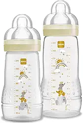 MAM Baby Kit 2 Mamadeiras Easy Active Set, 270ml e 330ml Com Formato Ergonômico e Fácil de Segurar para Crianças 4+ Meses com Bico de Silicone Skinsoft, Neutra