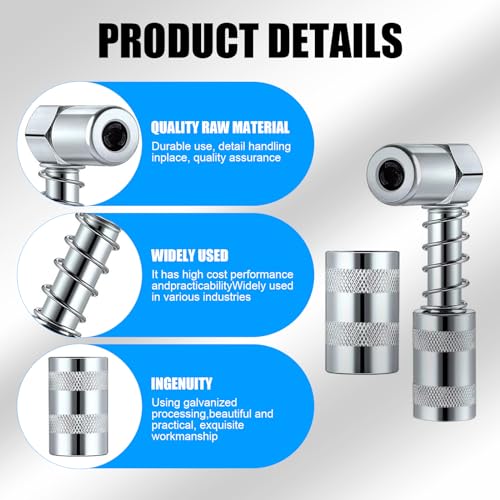 Slykew 2 PCS 1/8NPT Car Grease Coupler Adapter Kit, 90 Degree 3.04In x 1.3In x 0.69In Waterproof Durable Metal Vehicle Grease Nozzle Adapter, Universal 3 Jaw Coupler Grease Fitting Tool (Silver) - Thumbnail 3