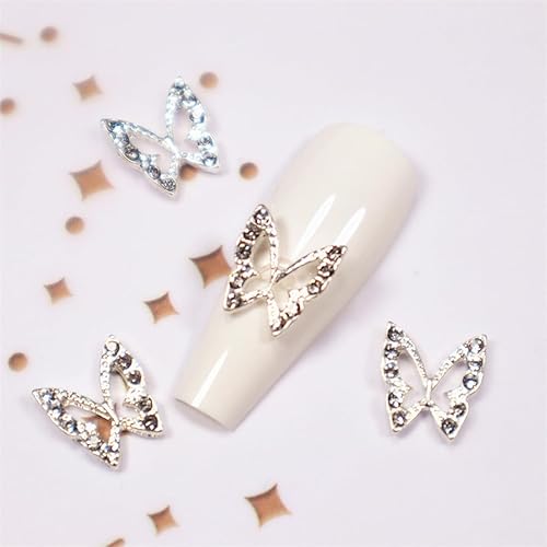 Miniatura 3 de 30 dijes brillantes de aleación 3D de mariposa para uñas, bonitos dijes de uñas con diamantes de imitación Kawaii de metal para uñas acrílicas