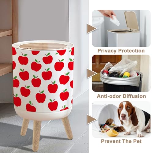 Basurero pequeño con tapa estampado manzanas rojas 7L miniatura 4