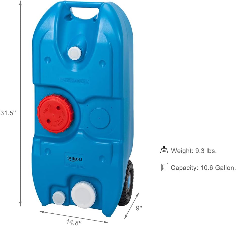 VINGLI 10 Gallon Tote Tank| Portable Wheeled Fresh Water Tank for Camping/Picnic/Camper/RV, Food Grade Safety & Lightweight & Durable : Sports & Outdoors