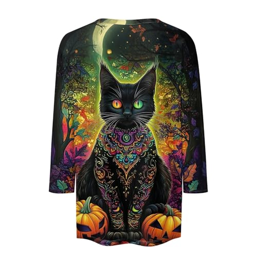 Cute Funny Halloween Shirts for Women Plus Size 3/4 Length Long Sleeve Womens Tops Witch Gothic Renaissance Shirt