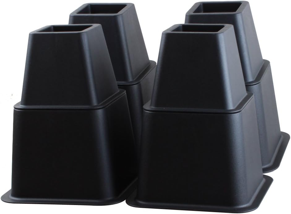 Adjustable Black Bed Risers or Furniture Riser Bed Lifts in Heights of 10, 6 or 4 Inches Heavy Duty Set of 8 Pcs