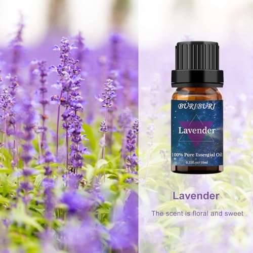 Image of BURIBURI Lavender Essential Oil for Diffuser, Skin, Soap & Candle Making, 100% Pure Undiluted Natural Organic Lavender Aromatherapy Oils 10ml