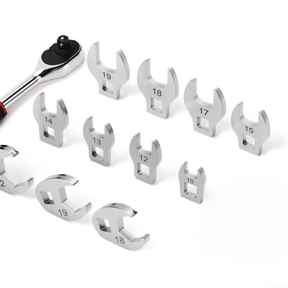 Besttoolifes 10PC 3/8" Drive Metric Crowfoot Wrench Set, Open End Crowsfoot Spanner Set, Metric Sizes 10-22mm,With Clip-on Organizer For Mechanics Automotive Repair Work