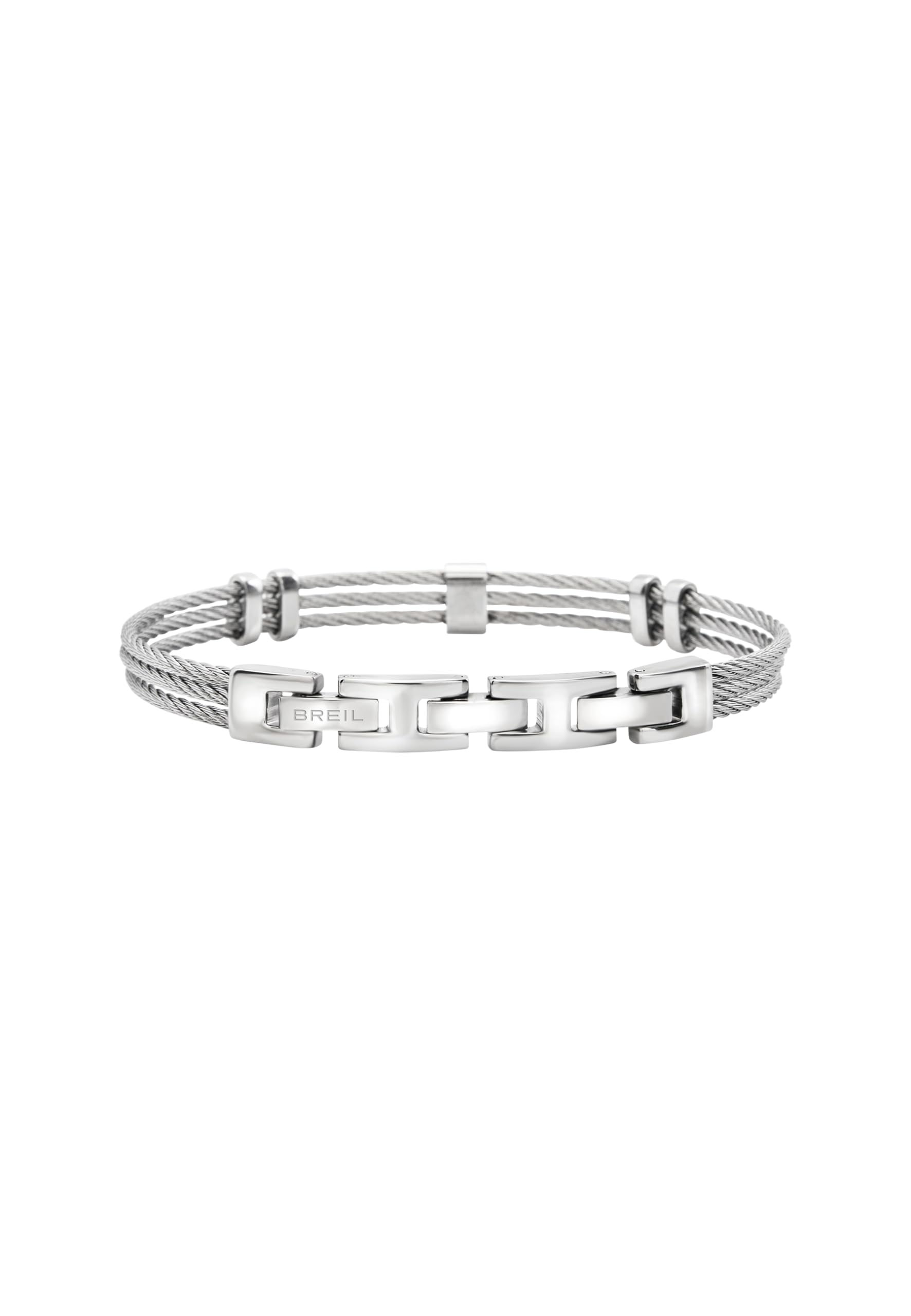 Breil, Collezione Loop, Triplo Bracciale Uomo in Acciaio con Cubic Zirconia Neri, Chiusura a Gioielleria, Lunghezza Regolabile