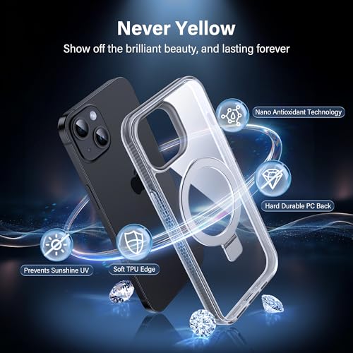 Flyzoo Magnetic Case for iPhone 13/14 - [Built-in Invisible Stand] [Compatible with MagSafe] [Military Grade Drop Protection] Anti-Yellowing Hard Back Silicone Edge Cover, 6.1", Clear by Flyzoo - Used condition - Image 6