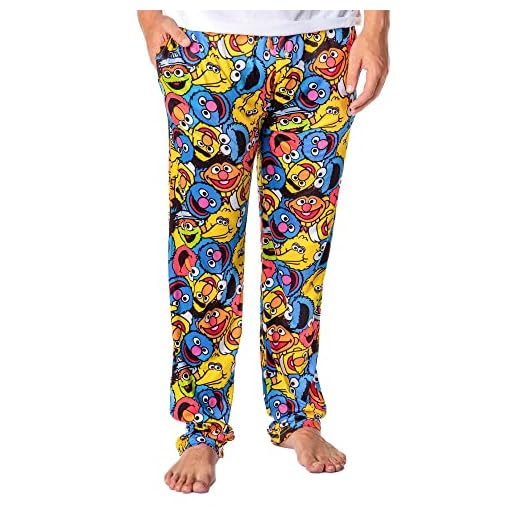 Sesame Street Men's Allover Character Face Collage Adult Lounge Pajama Pants (Large) Multicolored