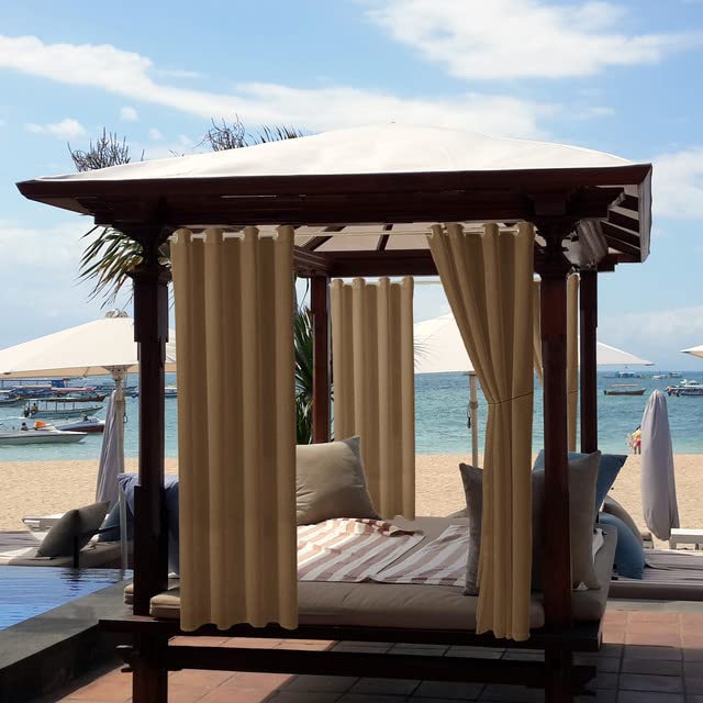 Outdoor Curtains for Garden Patio,Waterproof,Blackout Thermal Insulated Eyelet Privacy Curtain for Outside Balcony Gazebo Pergola Indoor Living Room(Nz-Light Coffee,4 Panel W52"*L84") — image 1