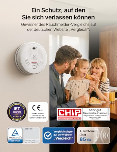 X-Sense Rauchmelder SD11|TÜV und DIN EN 14604 geprüfter Rauchwarnmelder mit 10 Jahren Batterielaufzeit und intelligentem Feueralarm, fotoelektrischem Sensor | Vergleichssieger, 5 Stück - 2