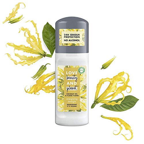 Love Beauty & Planet Déodorant Femme Vegan Bille Energie, Extrait Naturel d'Ylang Ylang et Huile de Coco Bio Certifié Vegan 50ml-Lot de 3 Cover