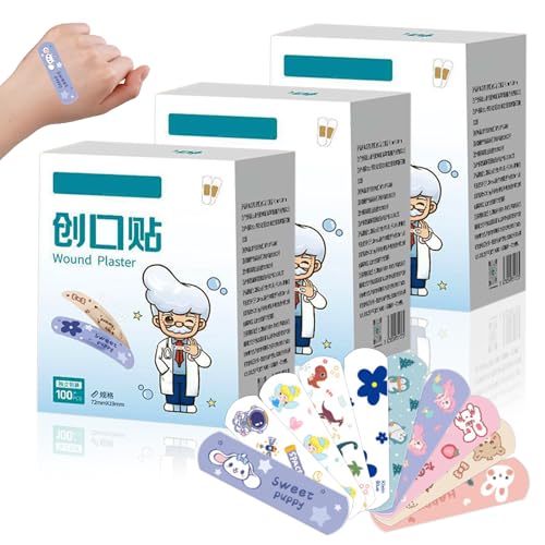 300 Blatt Pflaster Set Kinder Cartoon Kinder Pflaster Eine Vielzahl Interessanter Cartoon-Muster. Selbstklebend und Elastisch. Atmungsaktiv und Komfortabel. Zur Wundversorgung