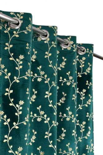 Image of Velvet Room Darkening Long Door Curtain 9 Feet, Golden Foil Print