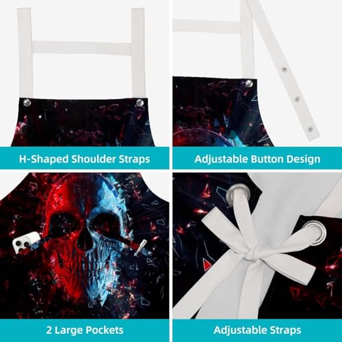 Tablier de cuisine rouge et bleu fluo avec 4 broches de fixation