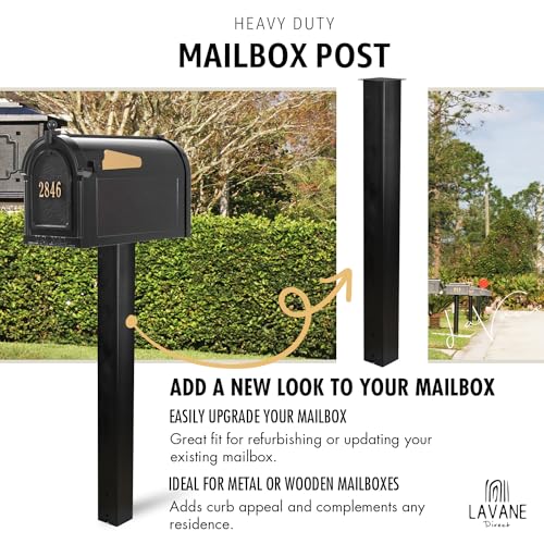 Image of 43 inch Metal Mailbox Post Kit, LAVANE Black Powder-Coated Steel Stand Heavy Duty In-Ground Mounting Mail Post for Outdoor Sidewalk Street Curbside