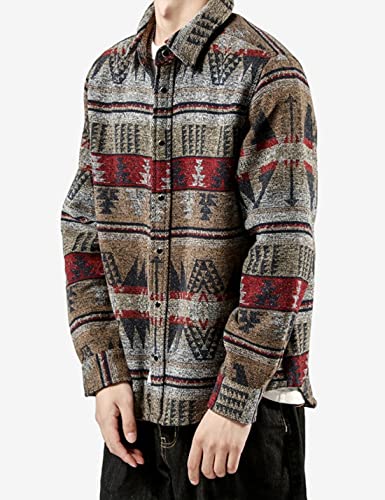 Image of FindThy Men's Brushed Flannel Shirts Ethnic Aztec Print Button Up Lapel Tribal Shirt Jacket Shacket
