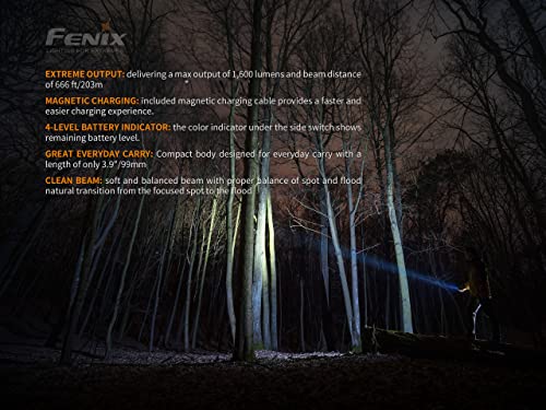 Fenix E30R 1600 Lumen Rechargeable Compact Edc Flashlight With Lumentac Organizer, Side Switch Operation, Magnetic Quick Charging, Power Indicator #TOP4