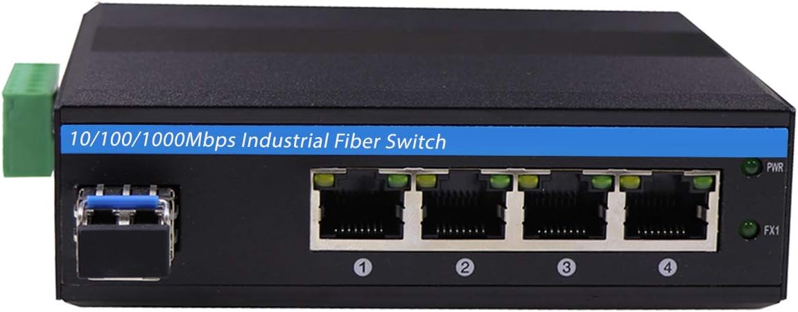 OLYCOM Harsh Outdoor 5-Port Gigabit Ethernet Fiber Converter, Industrial DIN-Rail Network Switch, 100/1000Base-T to LC, Up to 20KM(with SFP Transceiver), IP40, Extreme Heat -40°～ 85°C (-40°～ 185°F)