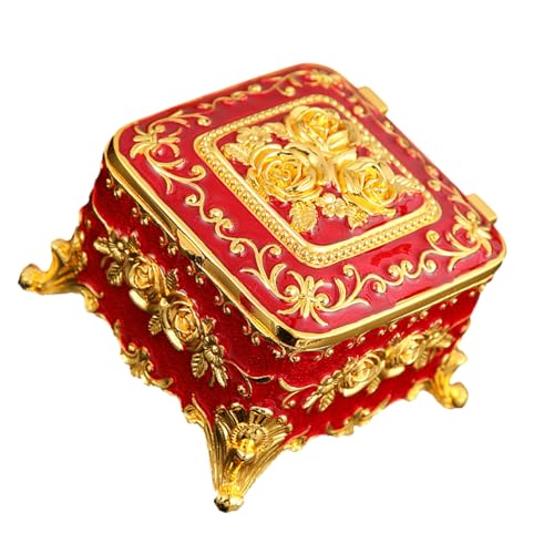 ヴィンテージヨーロッパスタイルメタルジュエリーボックスエナメル装飾アンティークネックレスイヤリングリング収納装飾金属ジュエリーケース