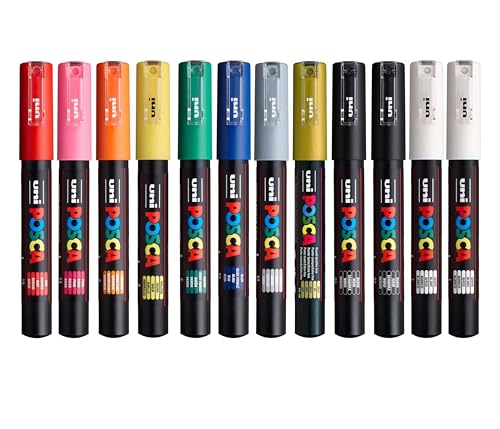 Uni Posca pc-1 m Paint Pen Art Marker Stift – Professionelle 12 Pen Set – Extra Schwarz + Weiß