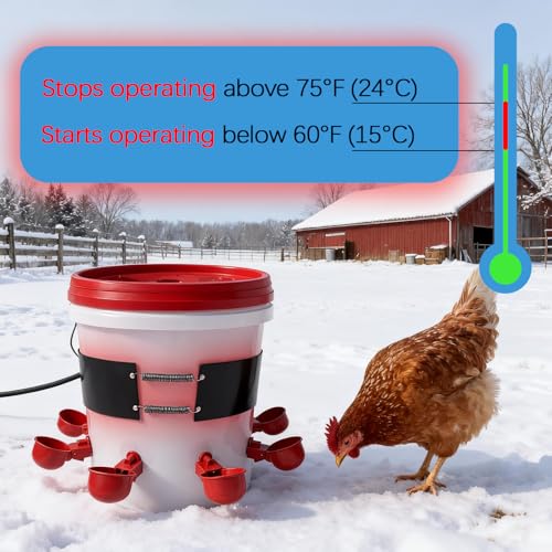 Chicken Water Heater Thermo Bucket Belt Heated Strap for 2-5 Gallon Barrel, 40W Silicone Rubber Heating Band for Chicken Waterers with 6.5 ft Power Cord - Image 5