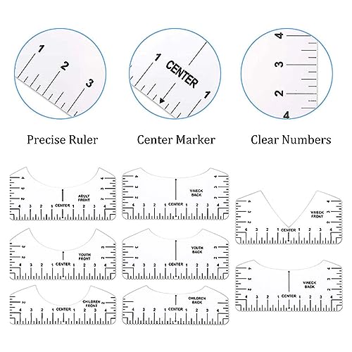 Guía de Regla de Camiseta de 8 Piezas, Herramienta de Alineación de Guía de Regla de Camiseta Plantilla de Medición de Camiseta Herramienta de Diseño de Centrado de Ropa para Adultos, Jóvenes, Niños