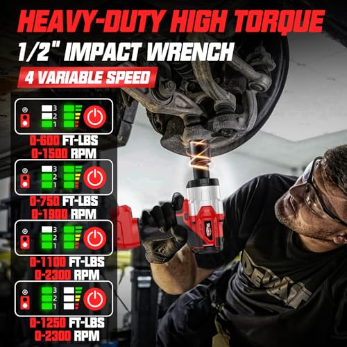 Image of Cordless 1 /2 inch Impact Wrench Compatibe with Milwaukee 18V Battery, 1250Ft-lbs(1700N.M) High Torque Impact Gun Heavy Duty, Brushless Electric Power Impact Driver with 4 Sockets&4 Speed Modes&LED Light