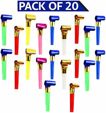 Party Hooters Fun Whistles Blowers For Kids Adults Poppers Blowouts Filler Noise Toy For Birthdays Weddings Celebrations Christmas Halloween Parties Supplies Assorted Colors (Pack Of 20)