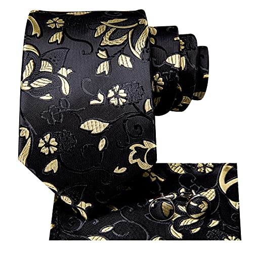 Image of Hi-Tie Men Ties Sets Silk Stripe Paisley Necktie Pocket Square Cufflinks for Business Wedding