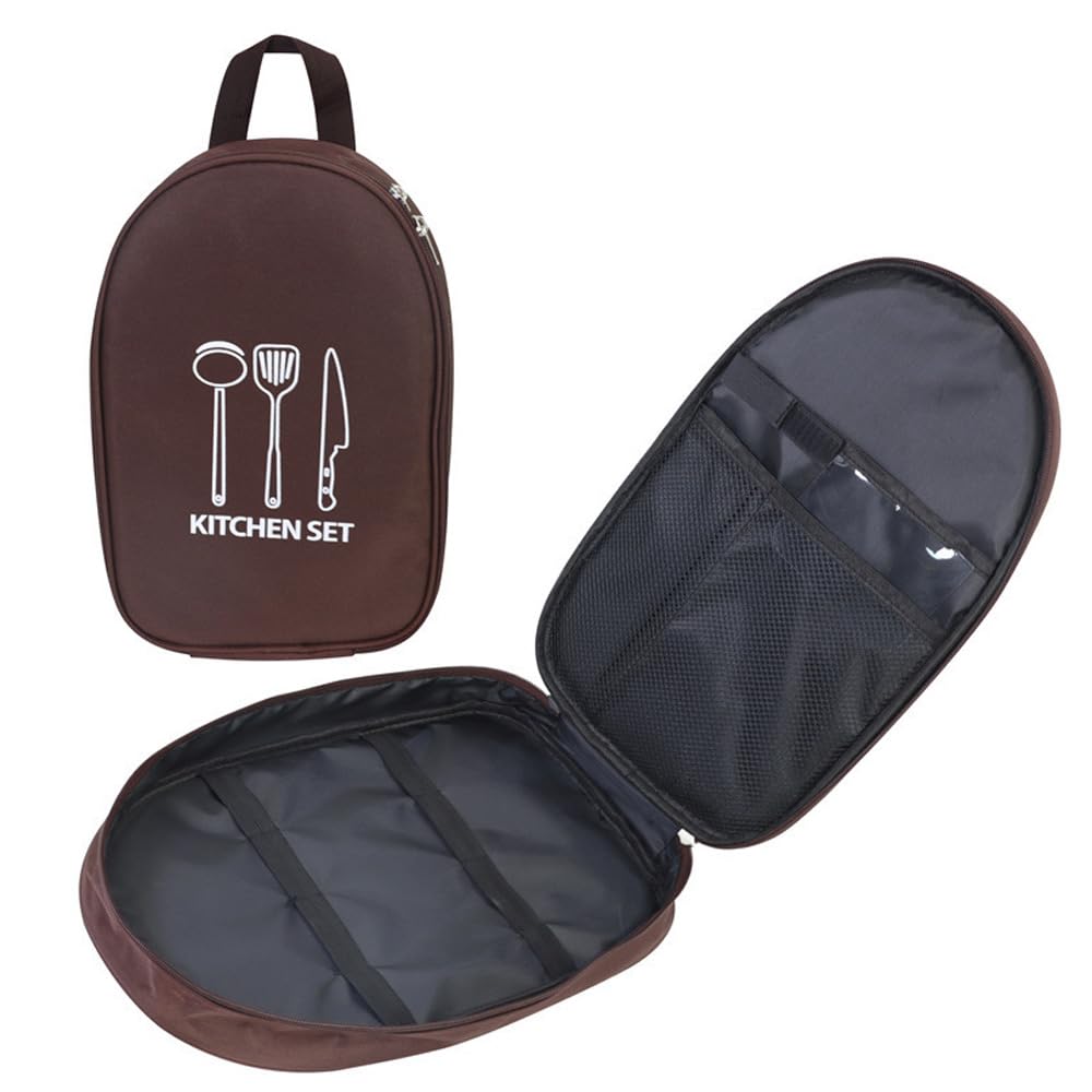 Hosoncovy Portable Camping Cookware Utensils Tableware Organizer Bag Picnic Barbecue Travel Cutlery Storage Case for Outdoor Hiking Picnic,Empty Bag Only (Brown)