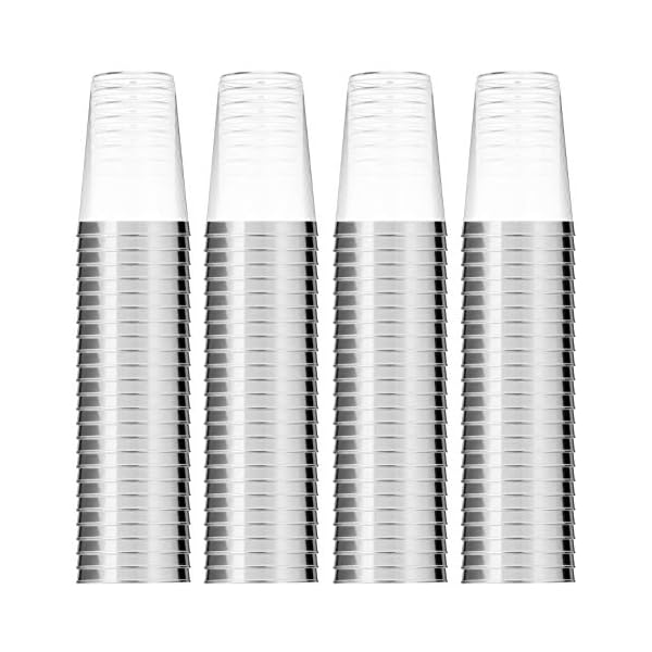 Munfix 100 de plata de vasos de plástico de 14 onzas claros vasos de plástico vasos montura de plata y tazas de fantasía vasos desechables de boda copas elegantes del partido con el borde de plata - Imagen 8