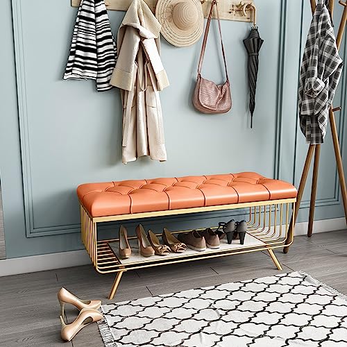 Tabouret de stockage en cuir pour changer de chaussures confortablement dans le salon