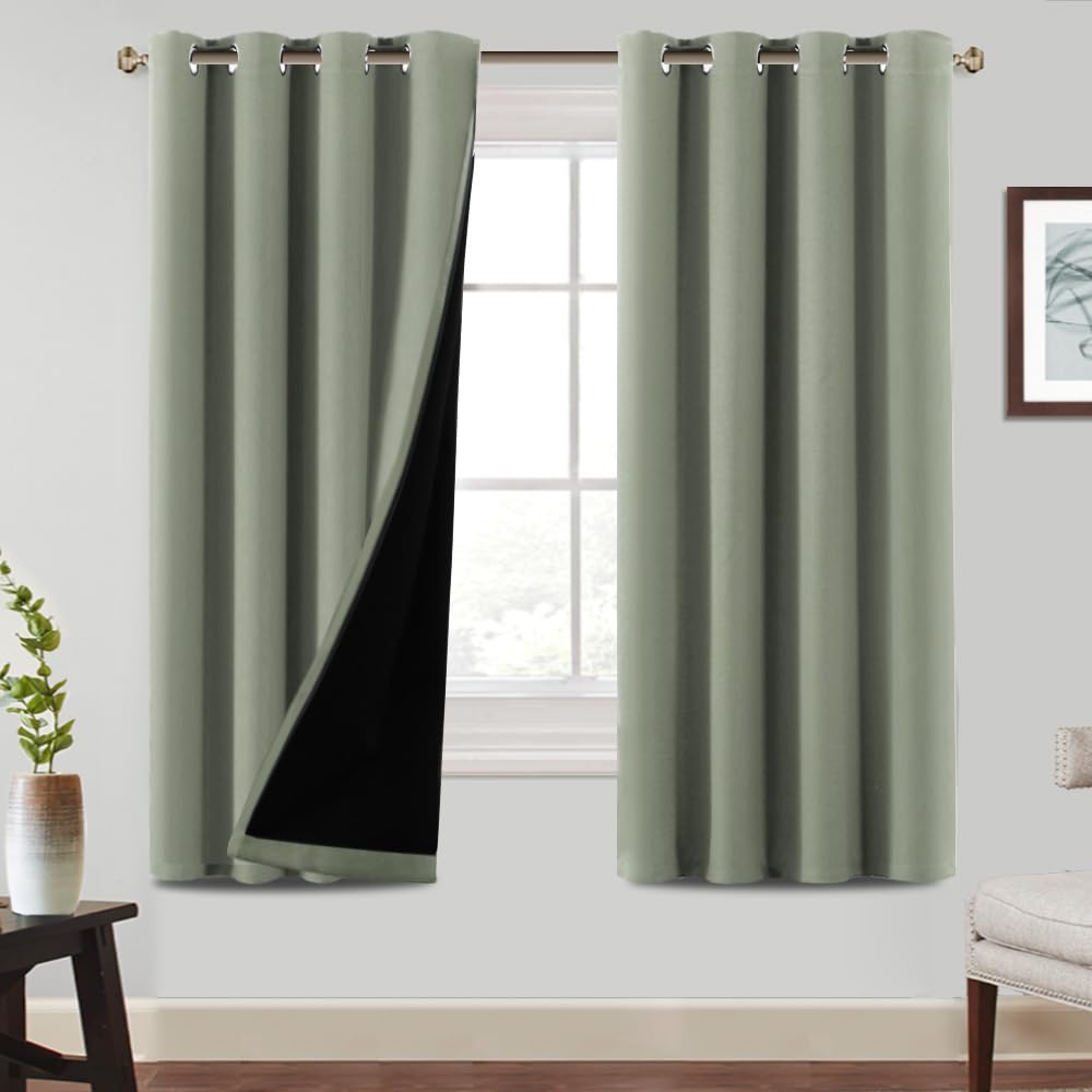 BellaHills 100% Tende Oscuranti con Anelli 2 Pezzi Per Soggiorno, Termiche Isolanti, Anti-Rumore, Tenda Termica Isolante Freddo e Caldo L140 x A175 cm, Salvia Chiara